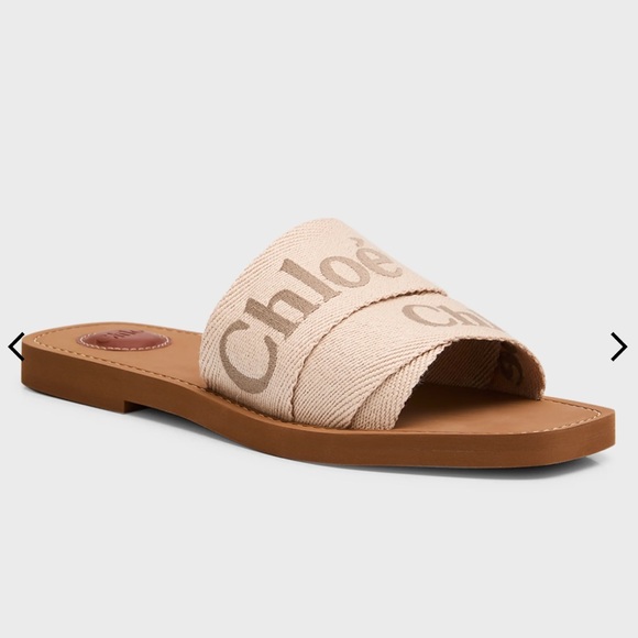 Chloe Woody Logo Slide Sandal Size 38 Blushy Beige - Picture 2 of 13